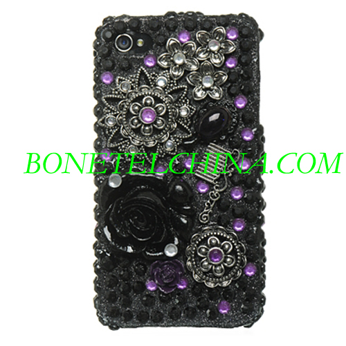 De Apple iPhone 4 Diamond 3D Full - Flower Design Negro