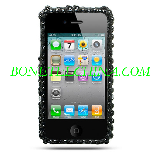Apple iPhone 4 Case 3D Diamond completa - Negro con flores y Desig2n Araña