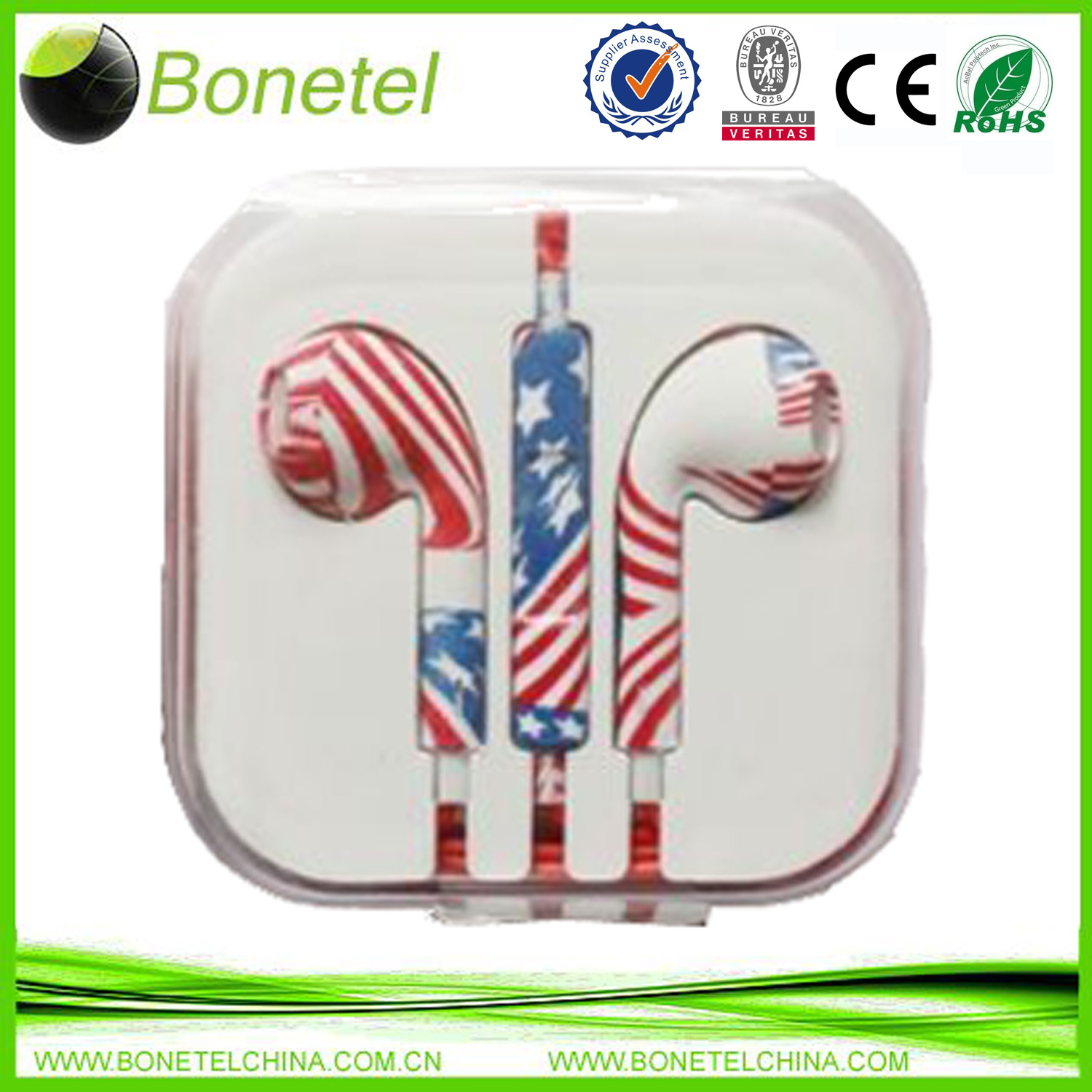 USA National Flag Earphone Headphones For Computer MP3 Smart Phone 3.5mm