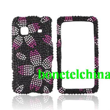 Magenta Baby Pink Silver Flowers Black Bling Hard Case For Samsung Galaxy Prevail - FCBL-SAM820MGFL