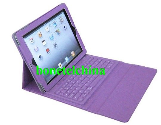 PU Leather Built in Wireless Bluetooth Keyboard Case for iPad 3/New iPad - Purple