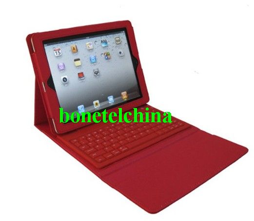 PU Leather Built in Wireless Bluetooth Keyboard Case for iPad 3/New iPad - Red