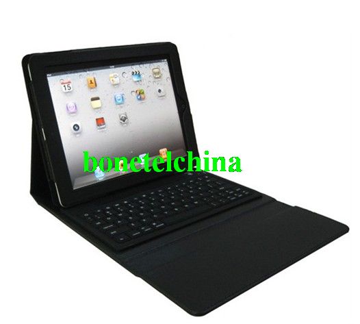 PU Leather Built in Wireless Bluetooth Keyboard Case for iPad 3/New iPad - Black