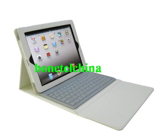 PU Leather Built in Wireless Bluetooth Keyboard Case for iPad 3/New iPad - White