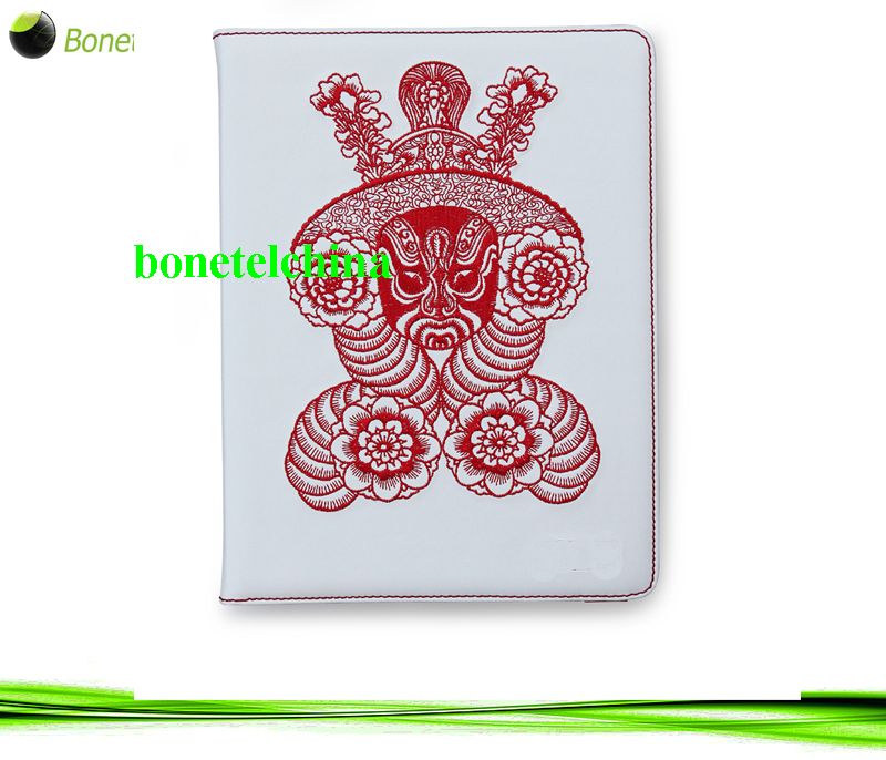 Chinese Lucy Embroidery rotation Leather cases for iPad 2 & New iPad