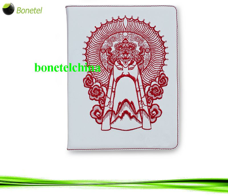 Chinese Lucy Embroidery rotation Leather cases for iPad 2 & New iPad 2