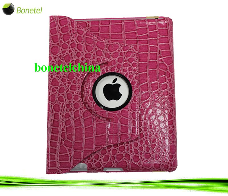 Crocodile pattern Roating PU leather cases smart cover for iPad 2 & New ipad