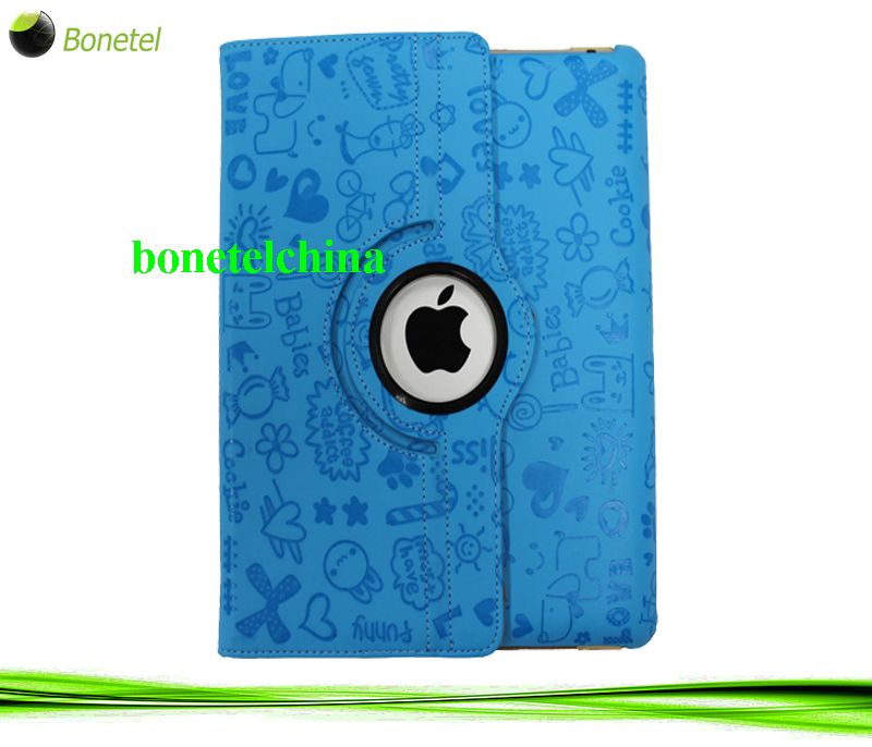 Embossing little witch 360 degree roating leather cases cover for iPad 2 & New ipad