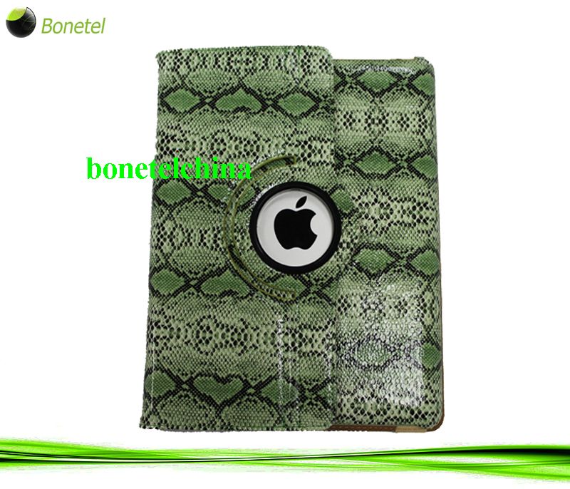 Snakeskin pattern 360 degree roating stand Leather cases cover for iPad 2 & New iPad