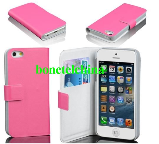 Flip Wallet Leather Case Cover for iPhone 5 (Pink)