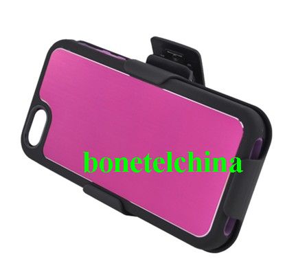 FOR IPHONE 5 METAL COVER PC BLACK& HOLSTER METAL HOT PINK
