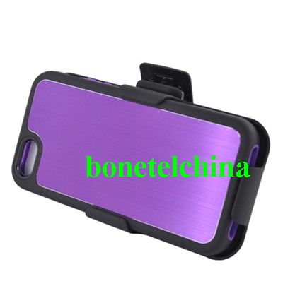 FOR IPHONE 5 METAL COVER PC BLACK& HOLSTER METAL PURPLE