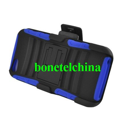 FOR IPHONE 5 BLUE SKIN CASE HYBRID CASE BLACK with Stand & BLACK HOLSTER