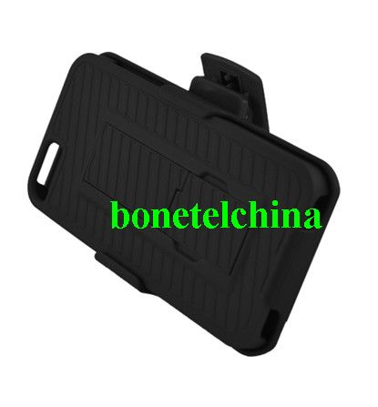 FOR IPHONE 5 Rubberized BLACK Case with Stand and BLACK Holster with Stand