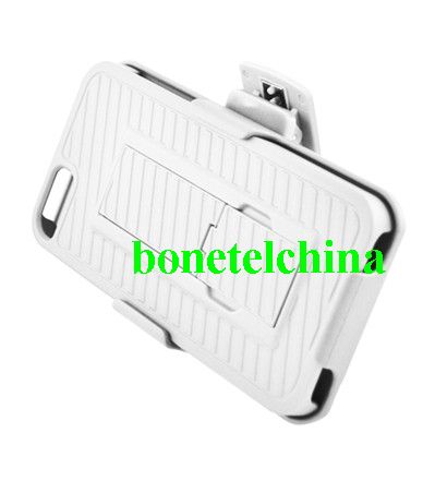 FOR IPHONE 5 Rubberized WHITE Case with Stand and WHITE Holster with Stand