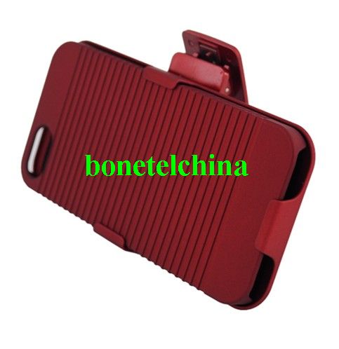 For Iphone 5 Rubberized Case And Holster With Stand Red 03