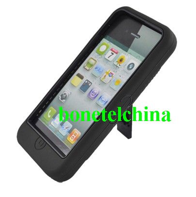 FOR IPHONE 5 BLACK SKIN CASE HYBRID CASE BLACK with Stand