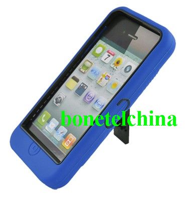 FOR IPHONE 5 HYBRID BLACK BLUE Skin 762 with Stand