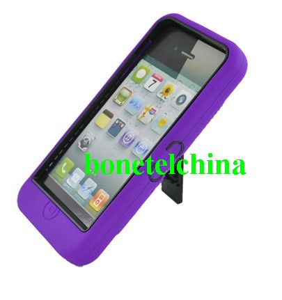 FOR IPHONE 5 HYBRID BLACK PURPLE Skin 765 with Stand