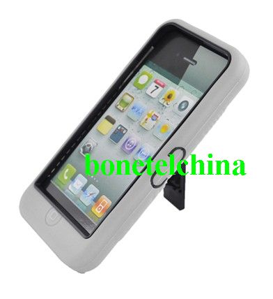 FOR IPHONE 5 HYBRID CASE BLACK White 772 with Stand