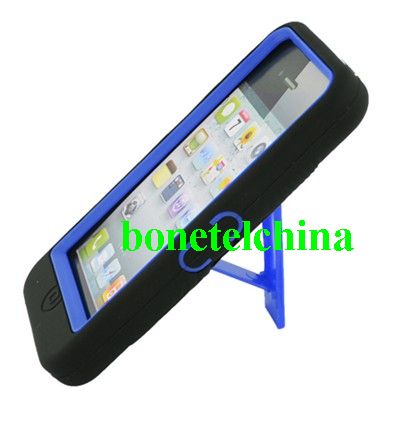FOR IPHONE 5 BLACK SKIN CASE HYBRID CASE BLUE with Stand