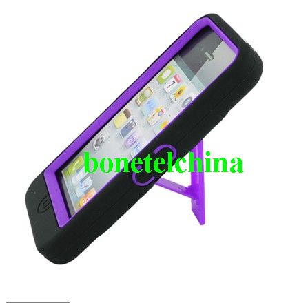 FOR IPHONE 5 BLACK SKIN CASE HYBRID CASE PURPLE with Stand