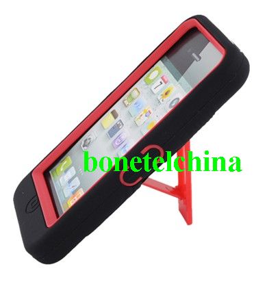 FOR IPHONE 5 BLACK SKIN CASE HYBRID CASE RED with Stand