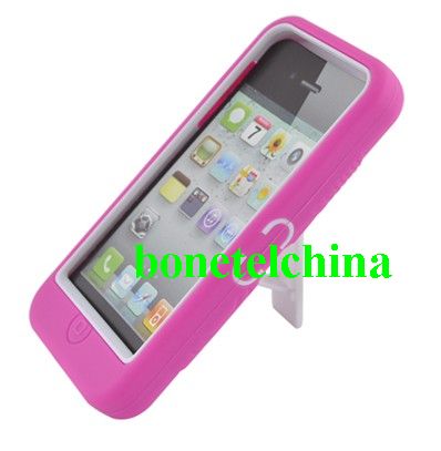 FOR IPHONE 5 HYBRID CASE WHITE HOT PINK 774 with Stand