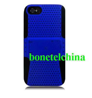FOR IPHONE 5 HYBRID CASE BLACK TPU BLUE NET WITH KICKSTAND