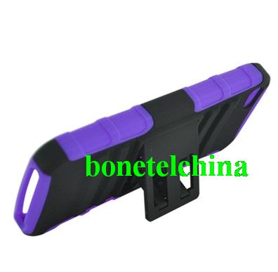FOR IPHONE 5 PURPLE SKIN CASE HYBRID CASE BLACK with Stand