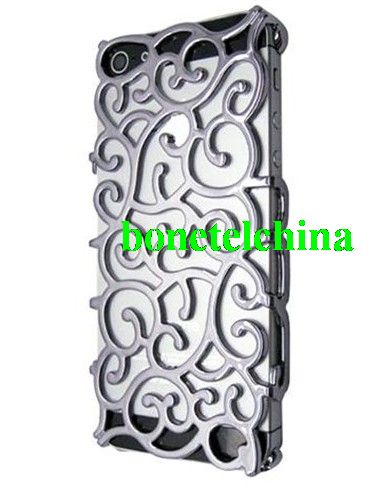 Gray Luxury Chrome Electroplating Hollow Pattern PC Hard Back Case Cover for Apple iPhone 5 - 5147GPUIB