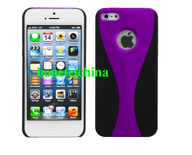 For APPLE iPhone 5 Wave Slim Back Case Cover Purple/Black Rubberized
