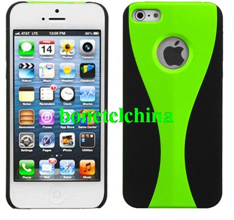 For APPLE iPhone 5 Wave Slim Back Case Cover Green/Black Rubberized