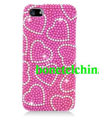 FOR IPHONE 5 FULL DIAMOND COVER HOT PINK HEART WITH HOT PINK 308