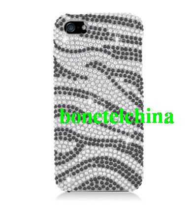 FOR IPHONE 5 Full Diamond Protector COVER Black and Silver Zebra 370