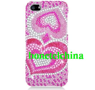 FOR IPHONE 5 Full Diamond Protector COVER Pink Heart 395
