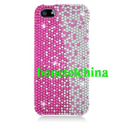 FOR IPHONE 5 Full CS Diamond Protector COVER Pink Silver Vertical 322