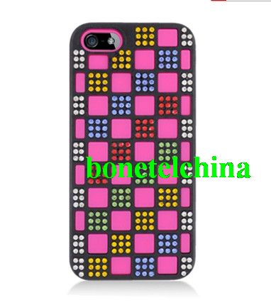 For Iphone 5 Hybrid Diamond Hot Pink Black Hard 02