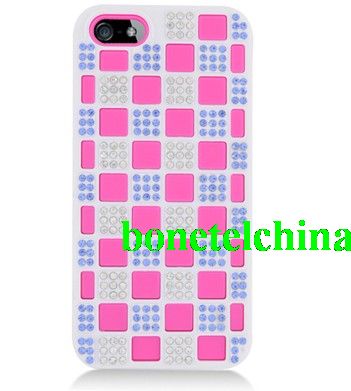 For Iphone 5 Hybrid Diamond Hot Pink White Hard 02