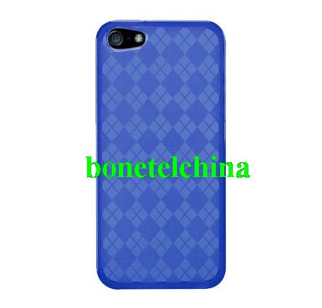 HHI Slim Fit Flexible Jelly Rubber Case for iPhone 5 - Blue Checker