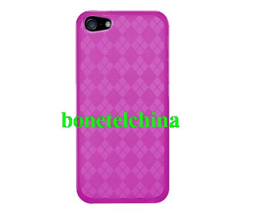 HHI Slim Fit Flexible Jelly Rubber Case for iPhone 5 - Hot Pink Checker