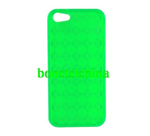 HHI Slim Fit Flexible Jelly Rubber Case for iPhone 5 - Neon Green Checker