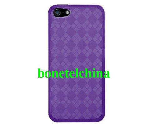 HHI Slim Fit Flexible Jelly Rubber Case for iPhone 5 - Purple Checker