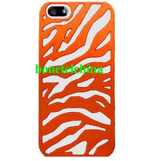 Hollow Out Zebra Case for iPhone 5 - Orange/White