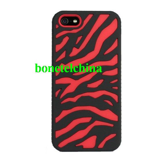 Hollow Out Zebra Case for iPhone 5 - Black/Red
