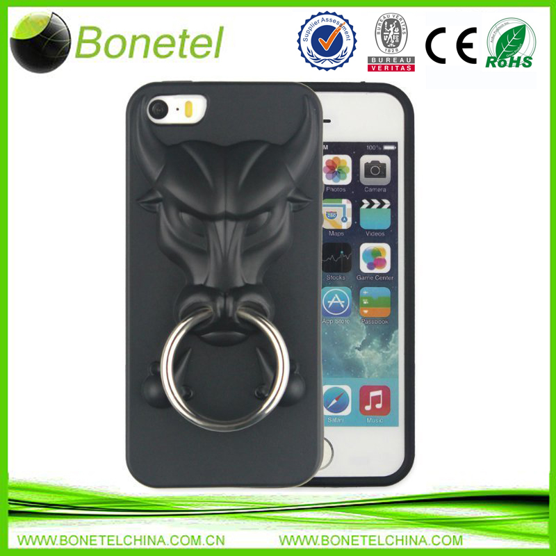 Angry Bulls TPU Cases With Ring Kickstand Cases for iPhone 5 5S Black