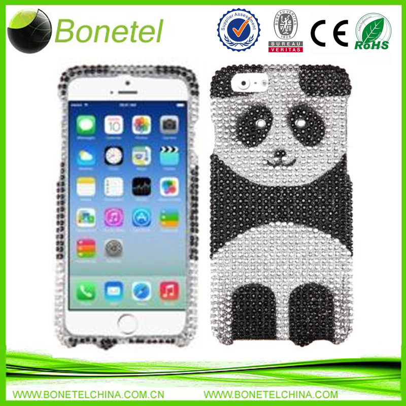 Black white panda bear bling gem cover snap on hard case for iPhone6 4.7inch