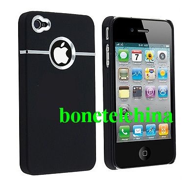 Black Hard Case Cover with Chrome Ring for iPhone 4 (Matte finish)