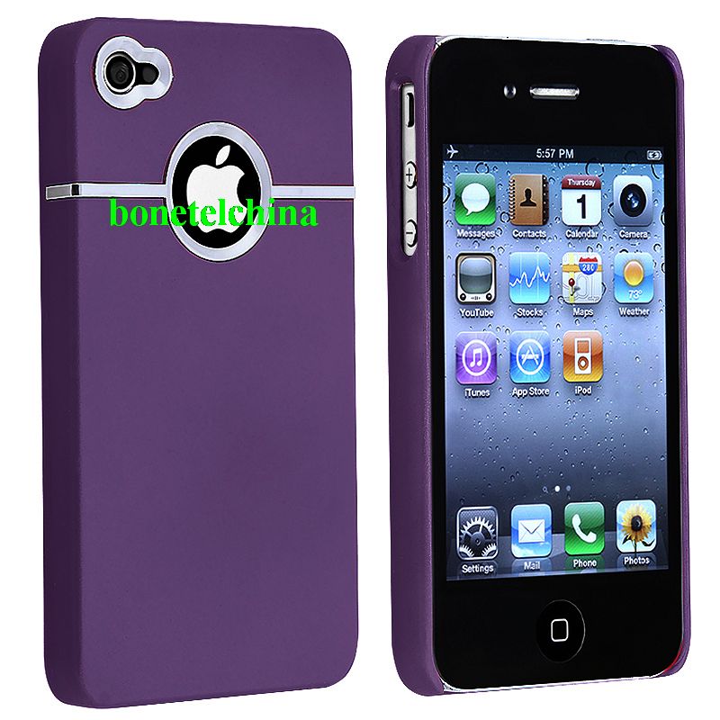 Purple Hard Case Cover with Chrome Ring for iPhone 4 (Matte finish)