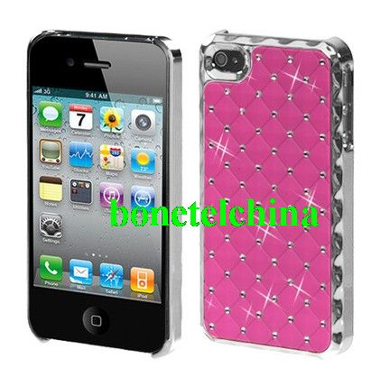 Luxurious Chrome Spot Diamond Case and Screen Protector for iPhone 4 / 4S (Pink)